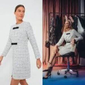 Pomander Place Tuckernuck Ivory Bow Brigitta Long Sleeve Tweed Dress xlarge XL